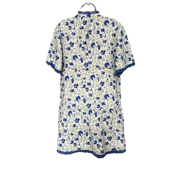 Tuckernuck Blue Linen Blend Dress XL Lace Trim Midi Preppy Summer - Picture 3 of 13